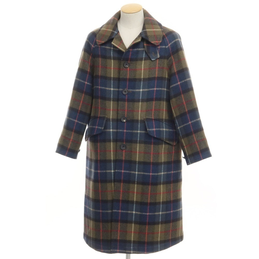 [Used] Scye Wool Check Balmac Coat Khaki Olive x Navy [Size 36] [KAK] [A/W] [Condition Rank C] [Men&