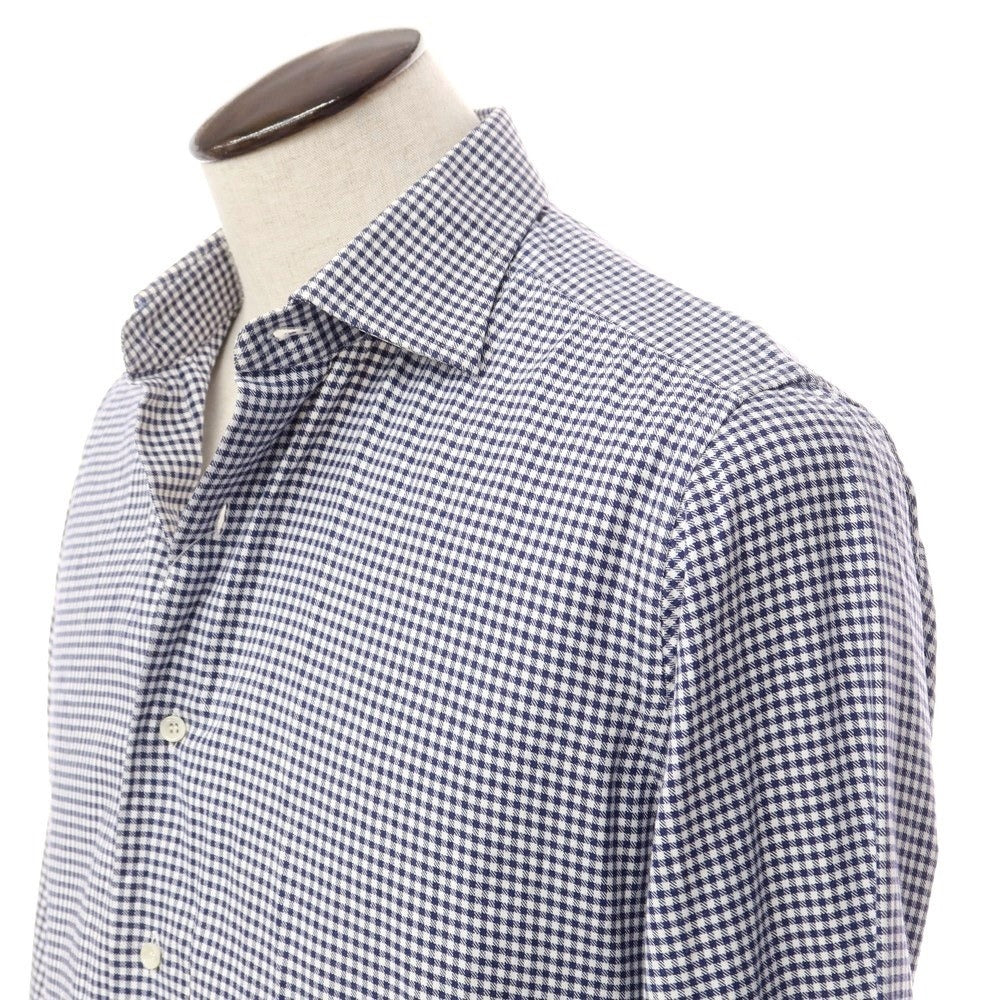 [Used] ORIAN Cotton Check Semi-Wide Collar Casual Shirt Navy x White [Size 41] [NVY] [S/S/A/W] [Condition Rank C] [Men&