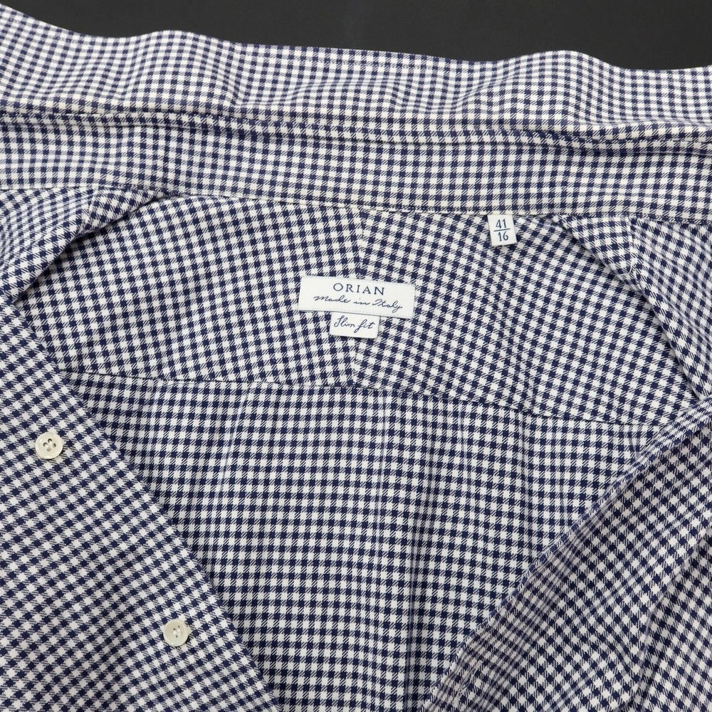 [Used] ORIAN Cotton Check Semi-Wide Collar Casual Shirt Navy x White [Size 41] [NVY] [S/S/A/W] [Condition Rank C] [Men&