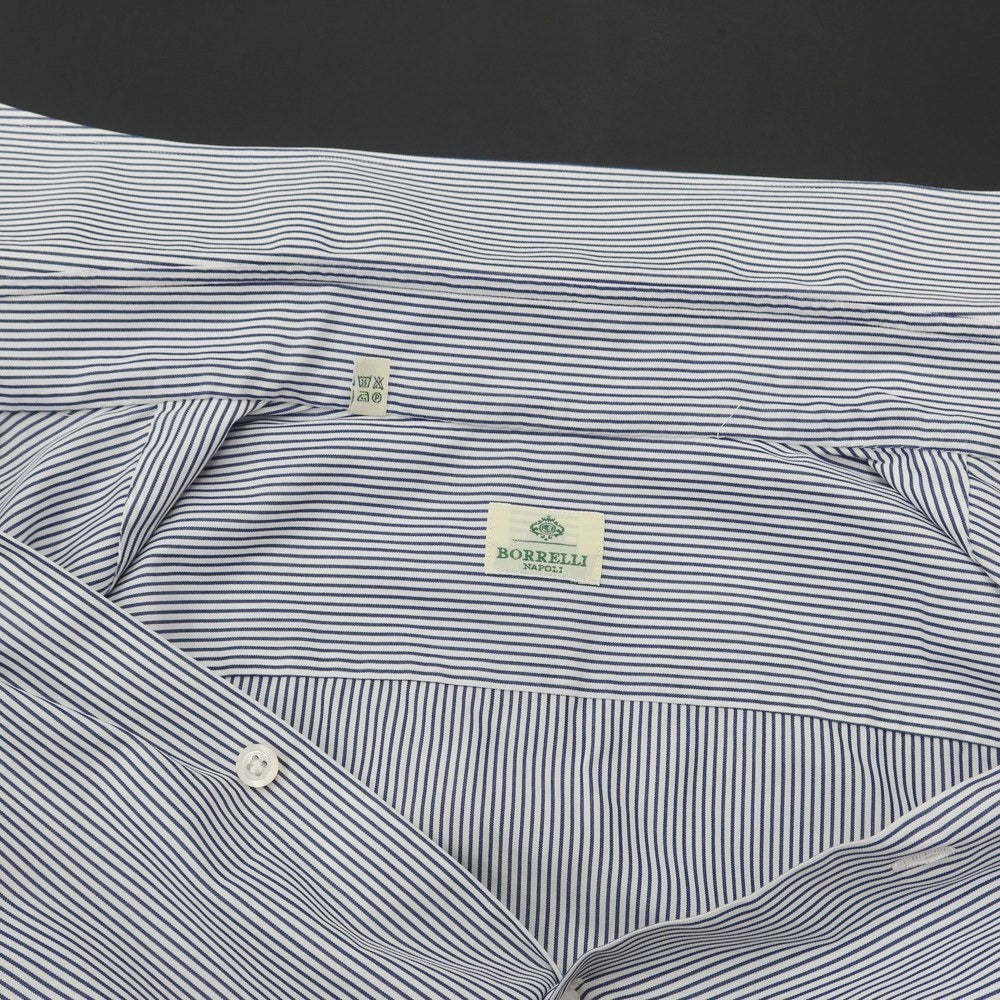 [Used] Luigi Borrelli Cotton Striped Semi-Wide Collar Dress Shirt White x Navy [Size 41] [WHT] [S/S/A/W] [Condition Rank B] ​​[Men&