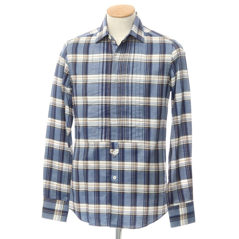 [Used] Bagutta Cotton Check Semi-Wide Collar Casual Shirt Navy x White [Size 37] [NVY] [S/S/A/W] [Condition Rank B] ​​[Men&