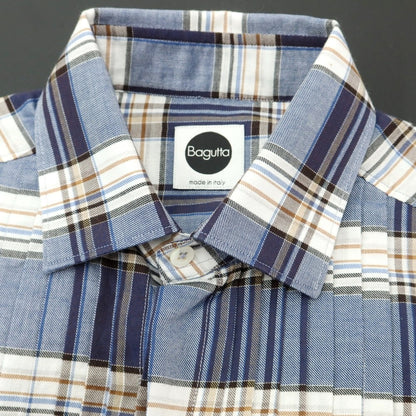 [Used] Bagutta Cotton Check Semi-Wide Collar Casual Shirt Navy x White [Size 37] [NVY] [S/S/A/W] [Condition Rank B] ​​[Men&