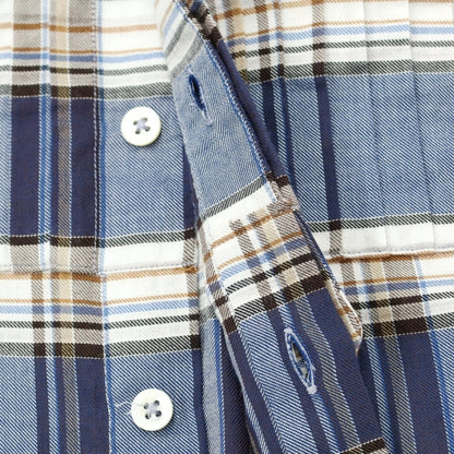 [Used] Bagutta Cotton Check Semi-Wide Collar Casual Shirt Navy x White [Size 37] [NVY] [S/S/A/W] [Condition Rank B] ​​[Men&