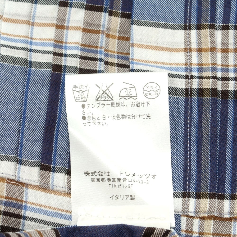 [Used] Bagutta Cotton Check Semi-Wide Collar Casual Shirt Navy x White [Size 37] [NVY] [S/S/A/W] [Condition Rank B] ​​[Men&