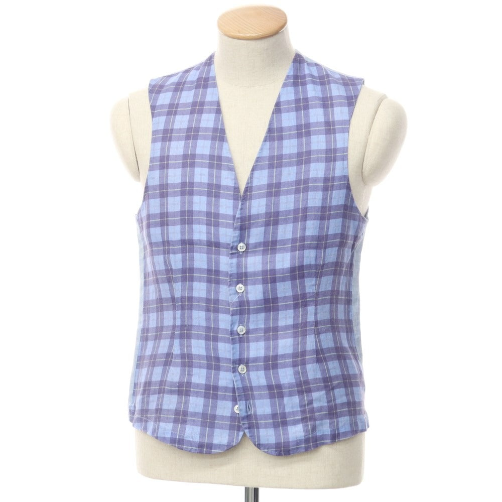 [Used] Mario Muscariello Linen Check Gilet Vest Blue x Purple [44] [Condition Rank C] [Men&