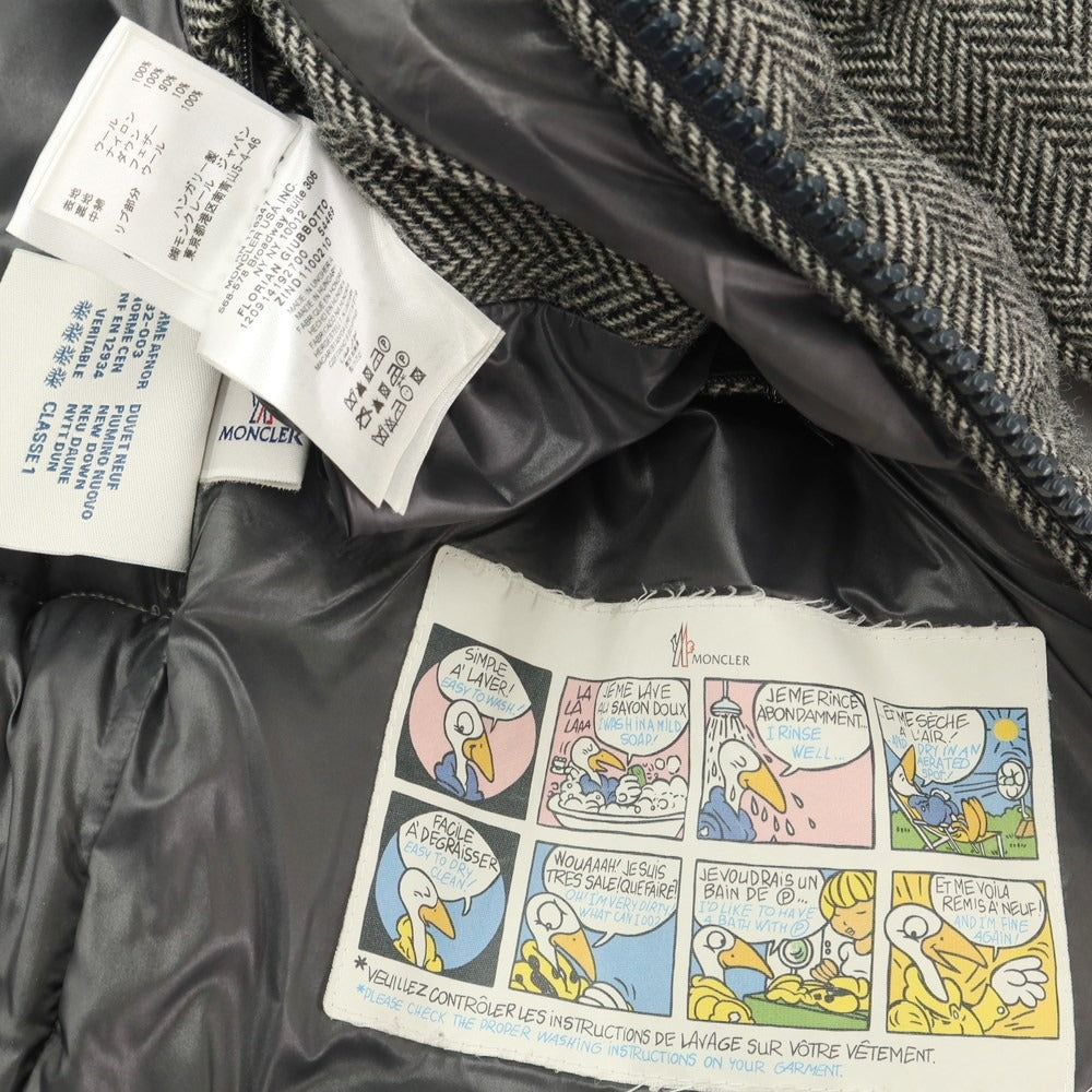 [Used] Moncler MONCLER FLORIAN wool tweed herringbone down jacket blouson black x white [size 0] [GRY] [A/W] [Condition rank B] ​​[Men&