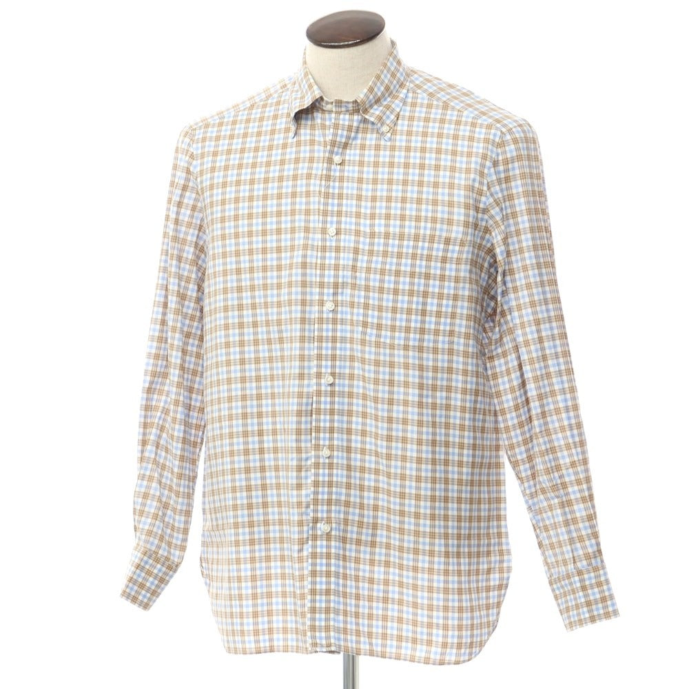 [Used] Luigi Borrelli Cotton Check Button-down Casual Shirt White x Brown [Size 41] [BRW] [S/S/A/W] [Condition Rank C] [Men&
