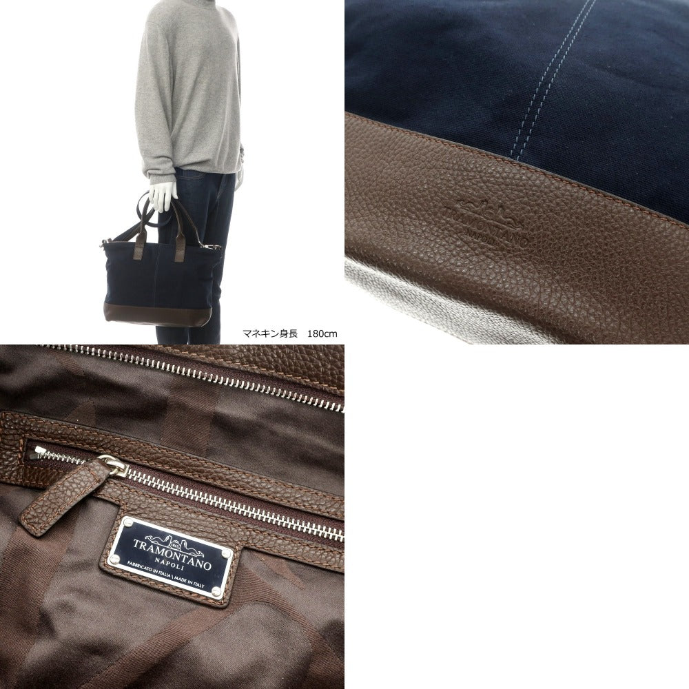 [Used] TRAMONTANO canvas shoulder bag, navy x brown [Condition: B] [Men&