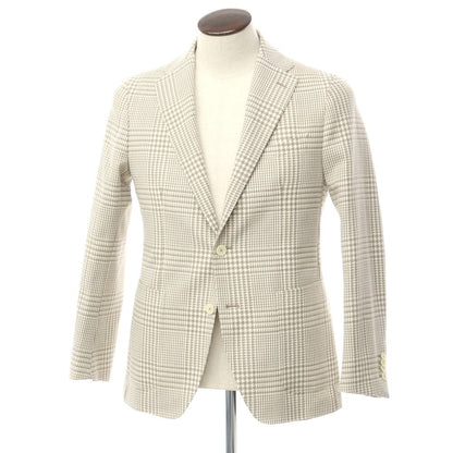 [Used] TAGLIATORE wool cotton houndstooth pattern tailored jacket light beige x brown [48] [Condition rank B] ​​[Men&