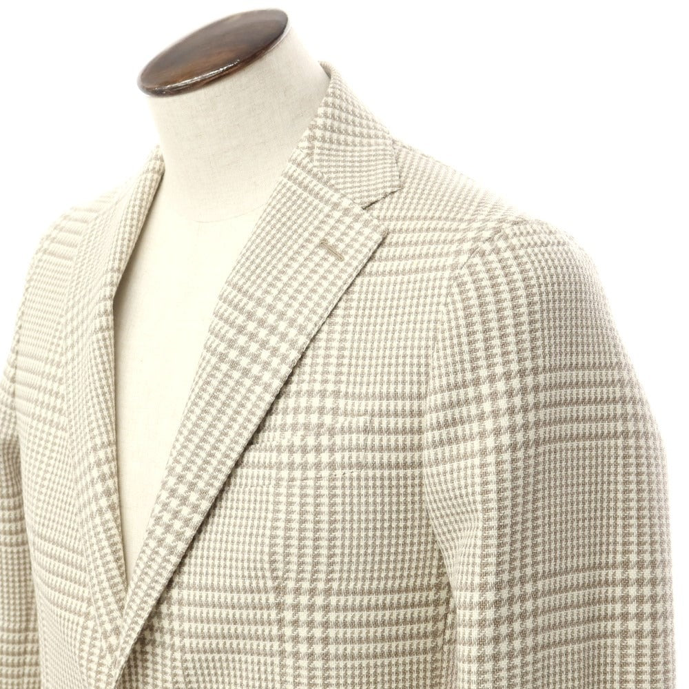 [Used] TAGLIATORE wool cotton houndstooth pattern tailored jacket light beige x brown [48] [Condition rank B] ​​[Men&