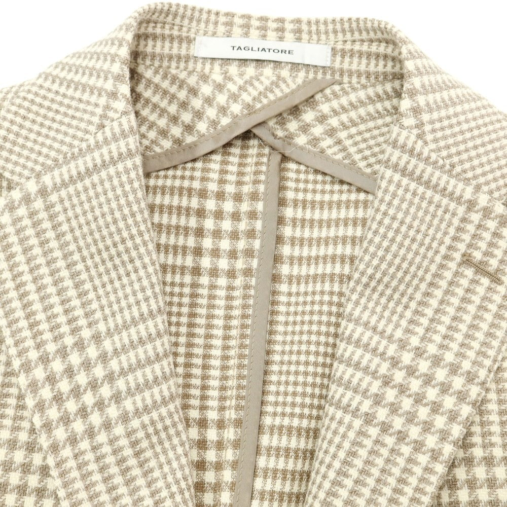 [Used] TAGLIATORE wool cotton houndstooth pattern tailored jacket light beige x brown [48] [Condition rank B] ​​[Men&