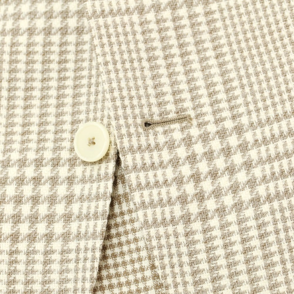 [Used] TAGLIATORE wool cotton houndstooth pattern tailored jacket light beige x brown [48] [Condition rank B] ​​[Men&