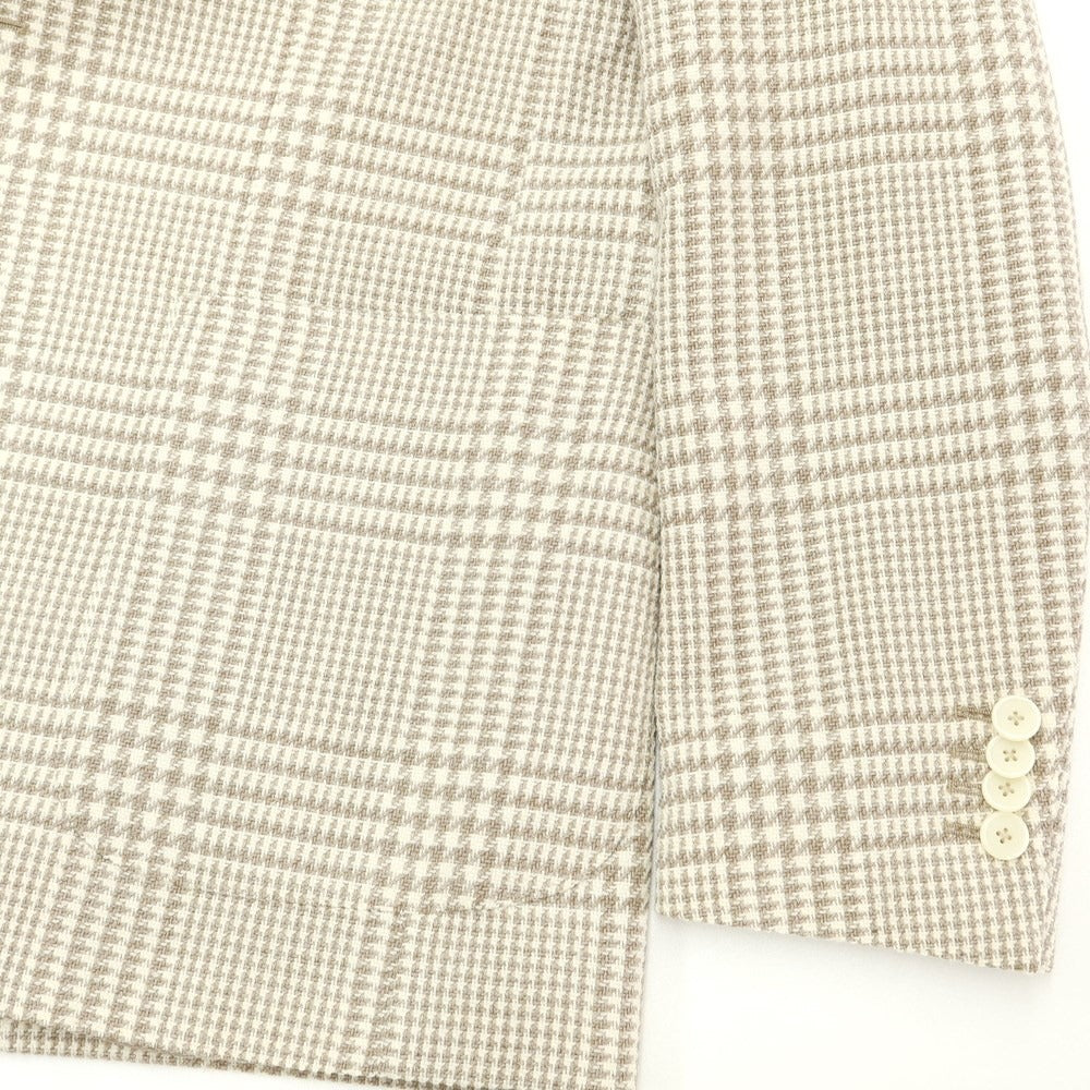 [Used] TAGLIATORE wool cotton houndstooth pattern tailored jacket light beige x brown [48] [Condition rank B] ​​[Men&