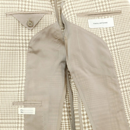 [Used] TAGLIATORE wool cotton houndstooth pattern tailored jacket light beige x brown [48] [Condition rank B] ​​[Men&