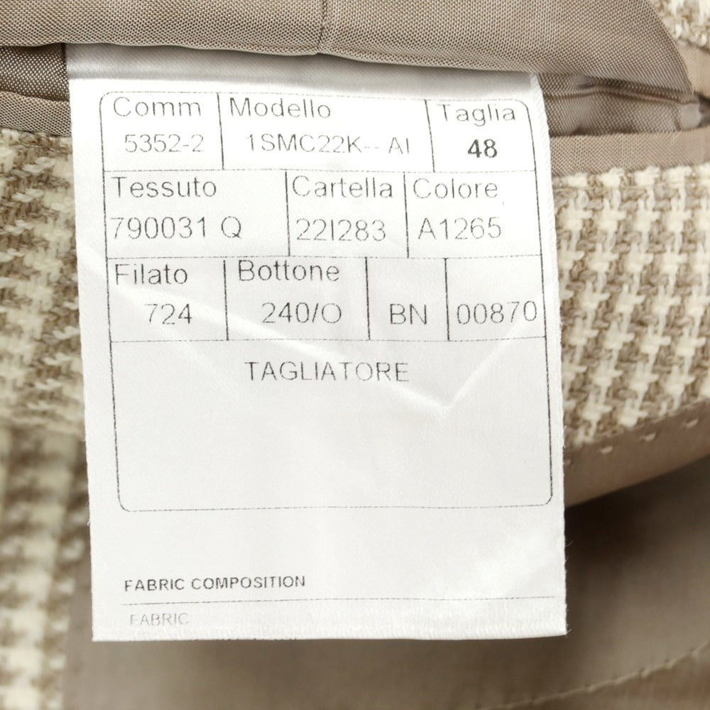 [Used] TAGLIATORE wool cotton houndstooth pattern tailored jacket light beige x brown [48] [Condition rank B] ​​[Men&