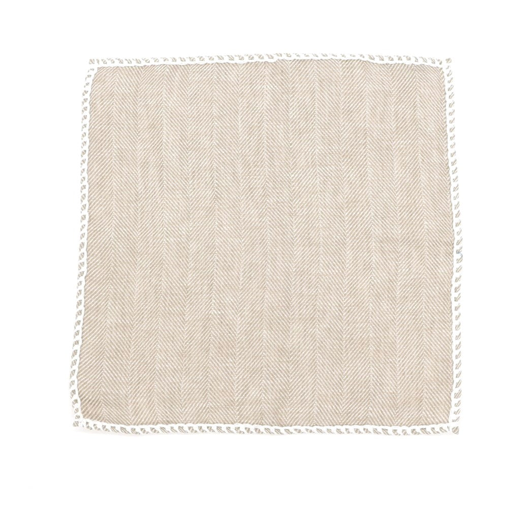 [Used] Mungai Herringbone Linen Pocket Square Beige x White [BEI] [S/S/A/W] [Condition Rank B] ​​[Men&