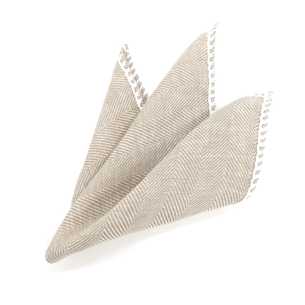 [Used] Mungai Herringbone Linen Pocket Square Beige x White [BEI] [S/S/A/W] [Condition Rank B] ​​[Men&
