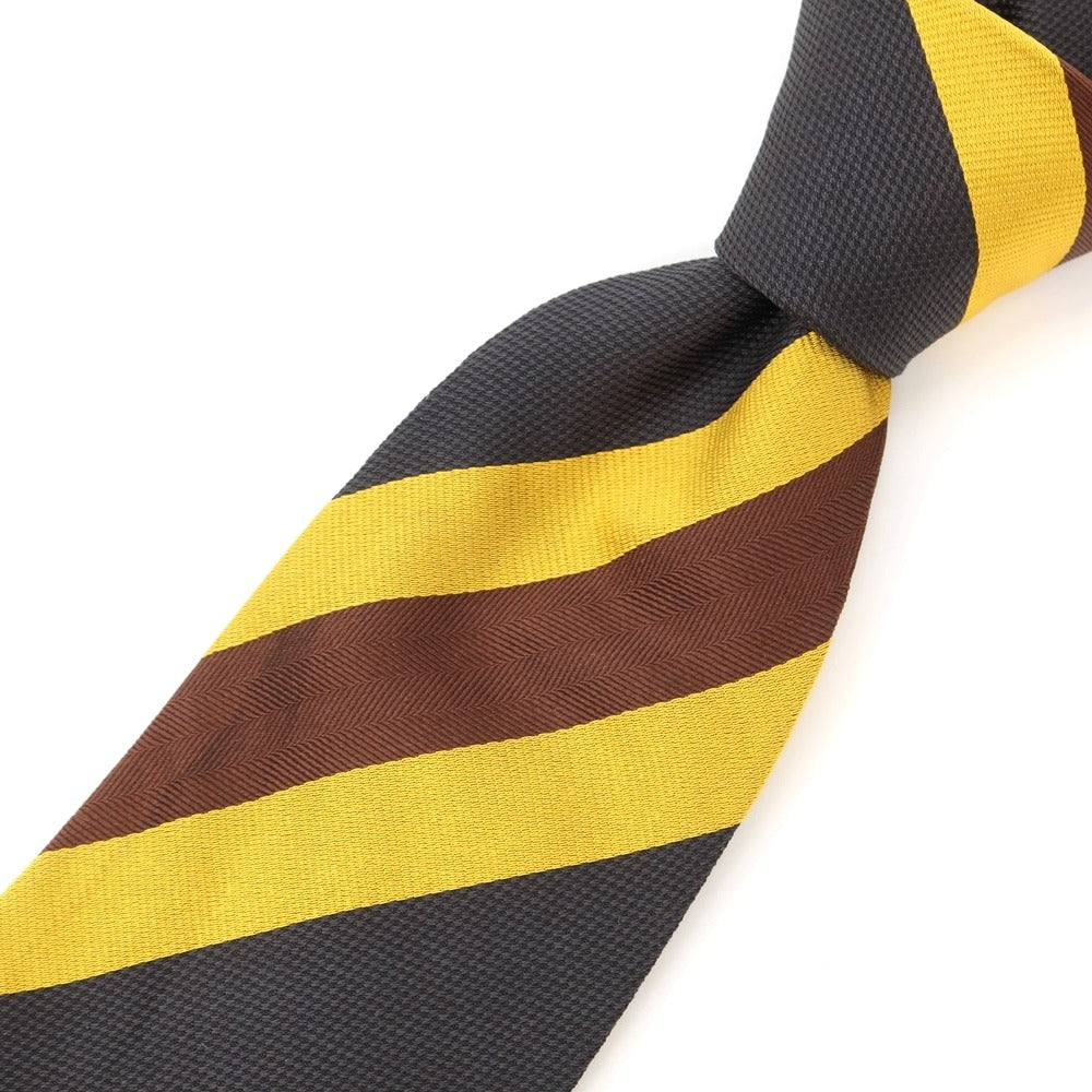 [Used] GIERRE Striped 3-fold silk tie, charcoal gray x yellow [GRY] [Condition: D] [Men&