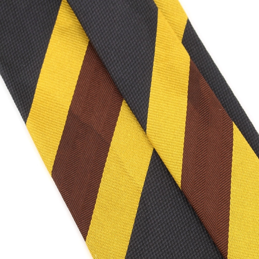 [Used] GIERRE Striped 3-fold silk tie, charcoal gray x yellow [GRY] [Condition: D] [Men&