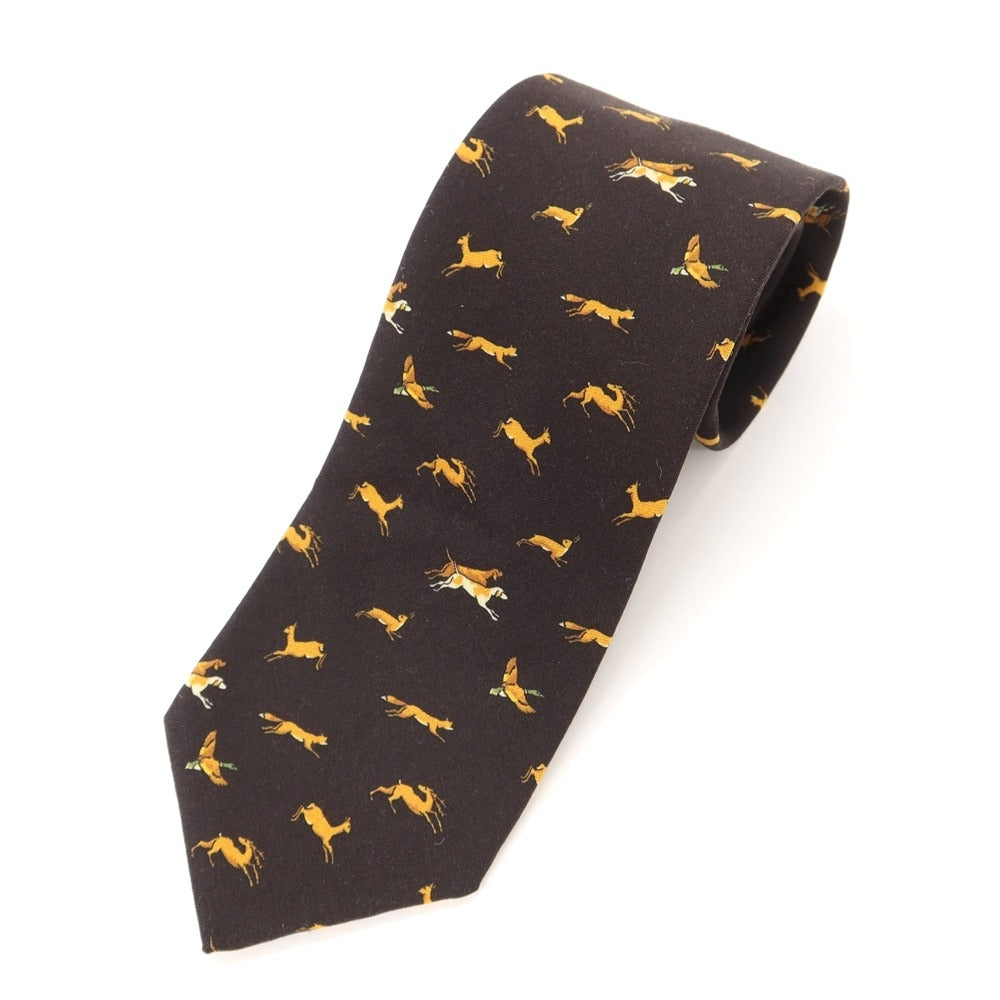 【新品アウトレット】ジエレ GIERRE 動物柄 パネルプリント 3つ折り ウールシルク ネクタイ ブラックブラウン【BRW】【A/W】【状態ランクN-】【メンズ】【768990】