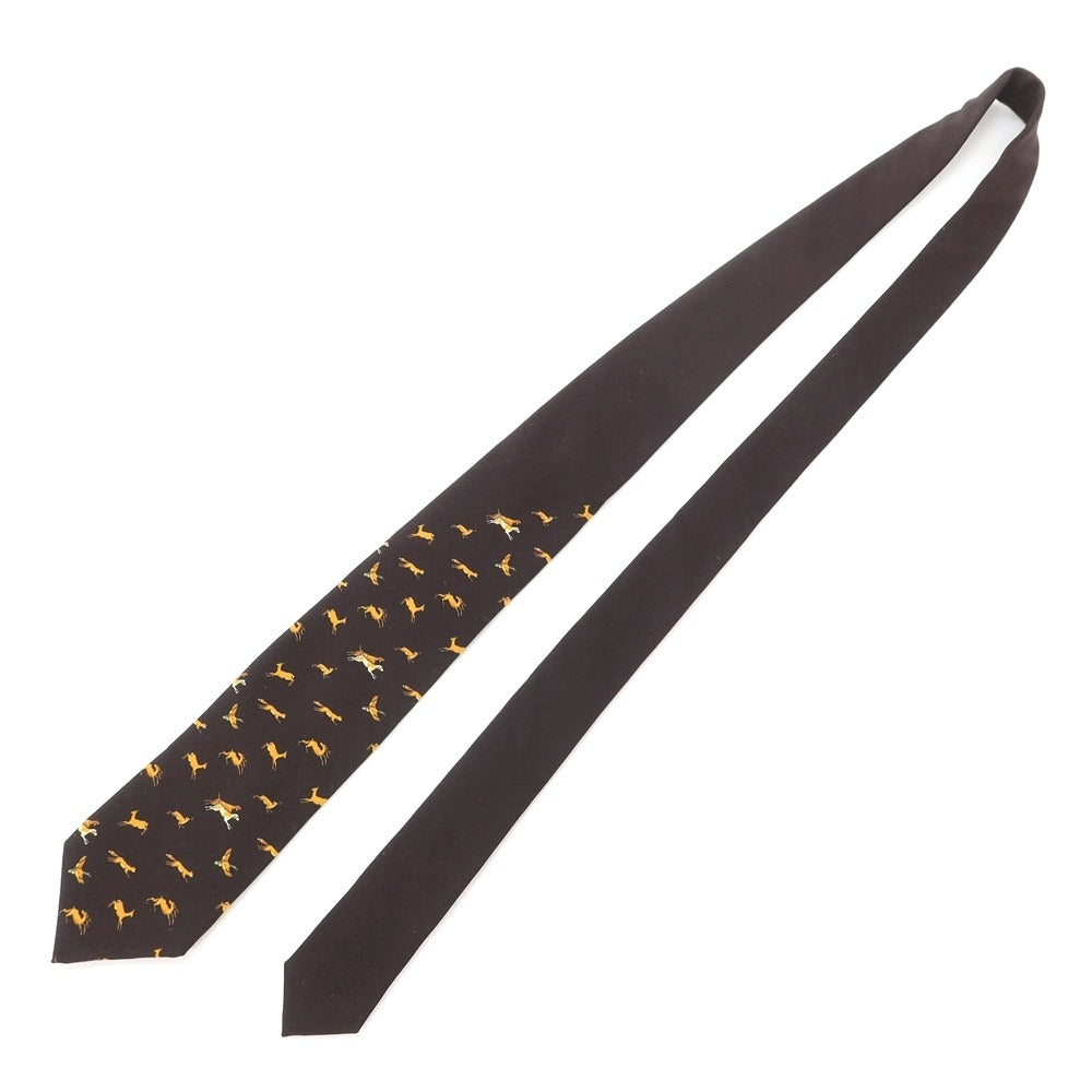 【新品アウトレット】ジエレ GIERRE 動物柄 パネルプリント 3つ折り ウールシルク ネクタイ ブラックブラウン【BRW】【A/W】【状態ランクN-】【メンズ】【768990】