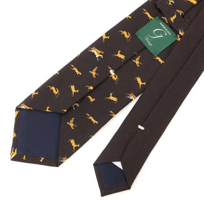 [New Outlet] GIERRE Animal Pattern Panel Print Tri-Fold Wool Silk Tie Black Brown [BRW] [A/W] [Condition Rank N-] [Men&