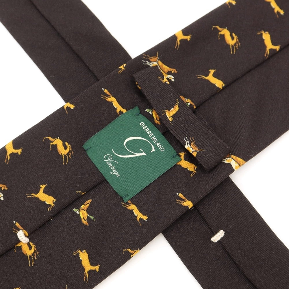 [New Outlet] GIERRE Animal Pattern Panel Print Tri-Fold Wool Silk Tie Black Brown [BRW] [A/W] [Condition Rank N-] [Men&