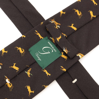 [New Outlet] GIERRE Animal Pattern Panel Print Tri-Fold Wool Silk Tie Black Brown [BRW] [A/W] [Condition Rank N-] [Men&