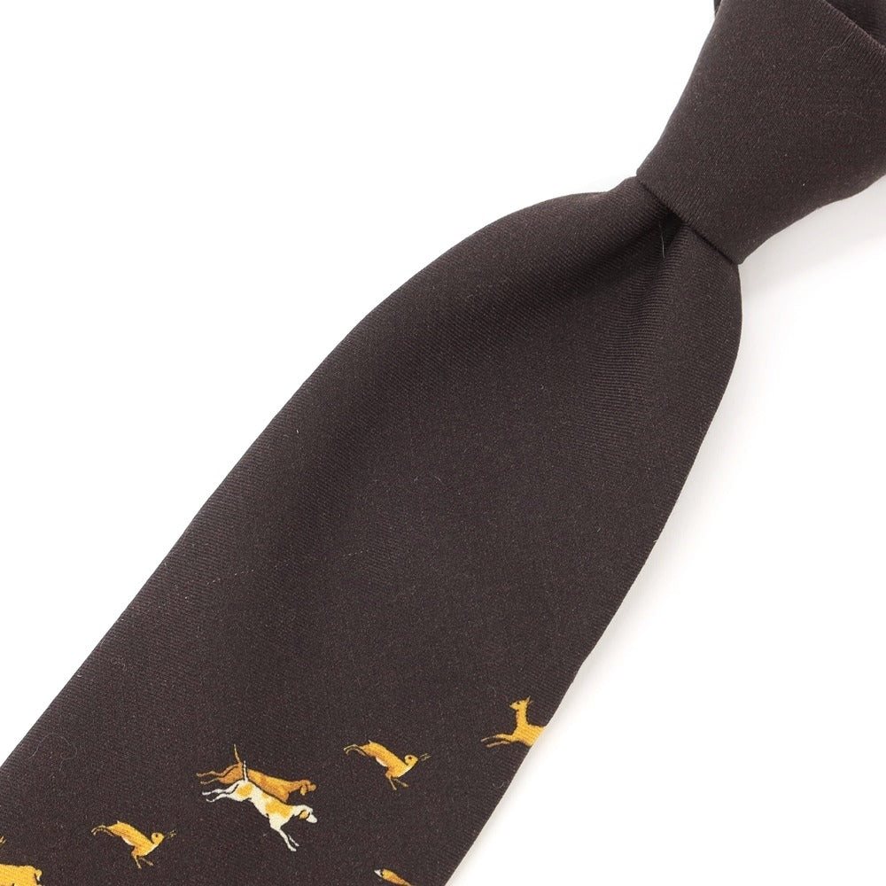 [New Outlet] GIERRE Animal Pattern Panel Print Tri-Fold Wool Silk Tie Black Brown [BRW] [A/W] [Condition Rank N-] [Men&