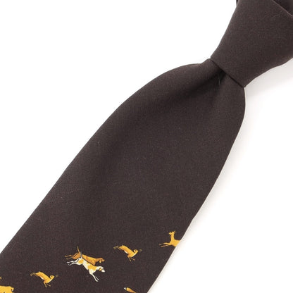 [New Outlet] GIERRE Animal Pattern Panel Print Tri-Fold Wool Silk Tie Black Brown [BRW] [A/W] [Condition Rank N-] [Men&