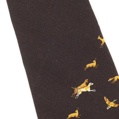 [New Outlet] GIERRE Animal Pattern Panel Print Tri-Fold Wool Silk Tie Black Brown [BRW] [A/W] [Condition Rank N-] [Men&