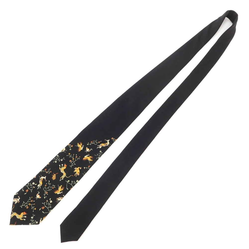 [New Outlet] GIERRE Flora and Fauna Panel Print Tri-Fold Wool Silk Tie Black [BLK] [A/W] [Condition Rank N-] [Men&