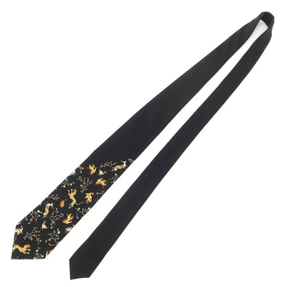 [New Outlet] GIERRE Flora and Fauna Panel Print Tri-Fold Wool Silk Tie Black [BLK] [A/W] [Condition Rank N-] [Men&