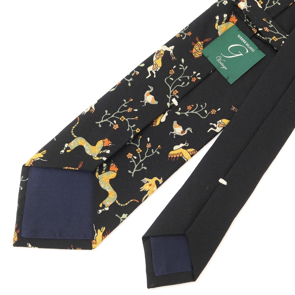 [New Outlet] GIERRE Flora and Fauna Panel Print Tri-Fold Wool Silk Tie Black [BLK] [A/W] [Condition Rank N-] [Men&