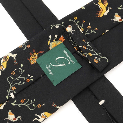 [New Outlet] GIERRE Flora and Fauna Panel Print Tri-Fold Wool Silk Tie Black [BLK] [A/W] [Condition Rank N-] [Men&