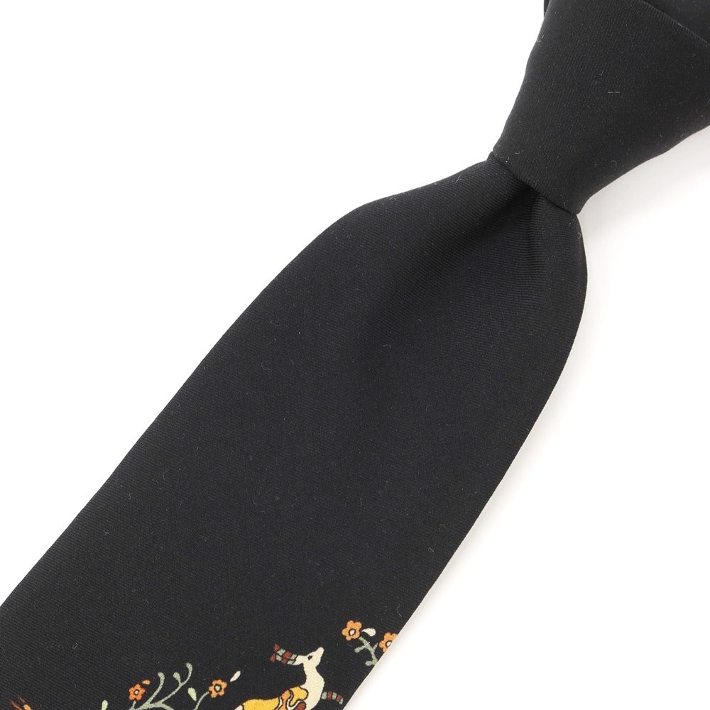 [New Outlet] GIERRE Flora and Fauna Panel Print Tri-Fold Wool Silk Tie Black [BLK] [A/W] [Condition Rank N-] [Men&