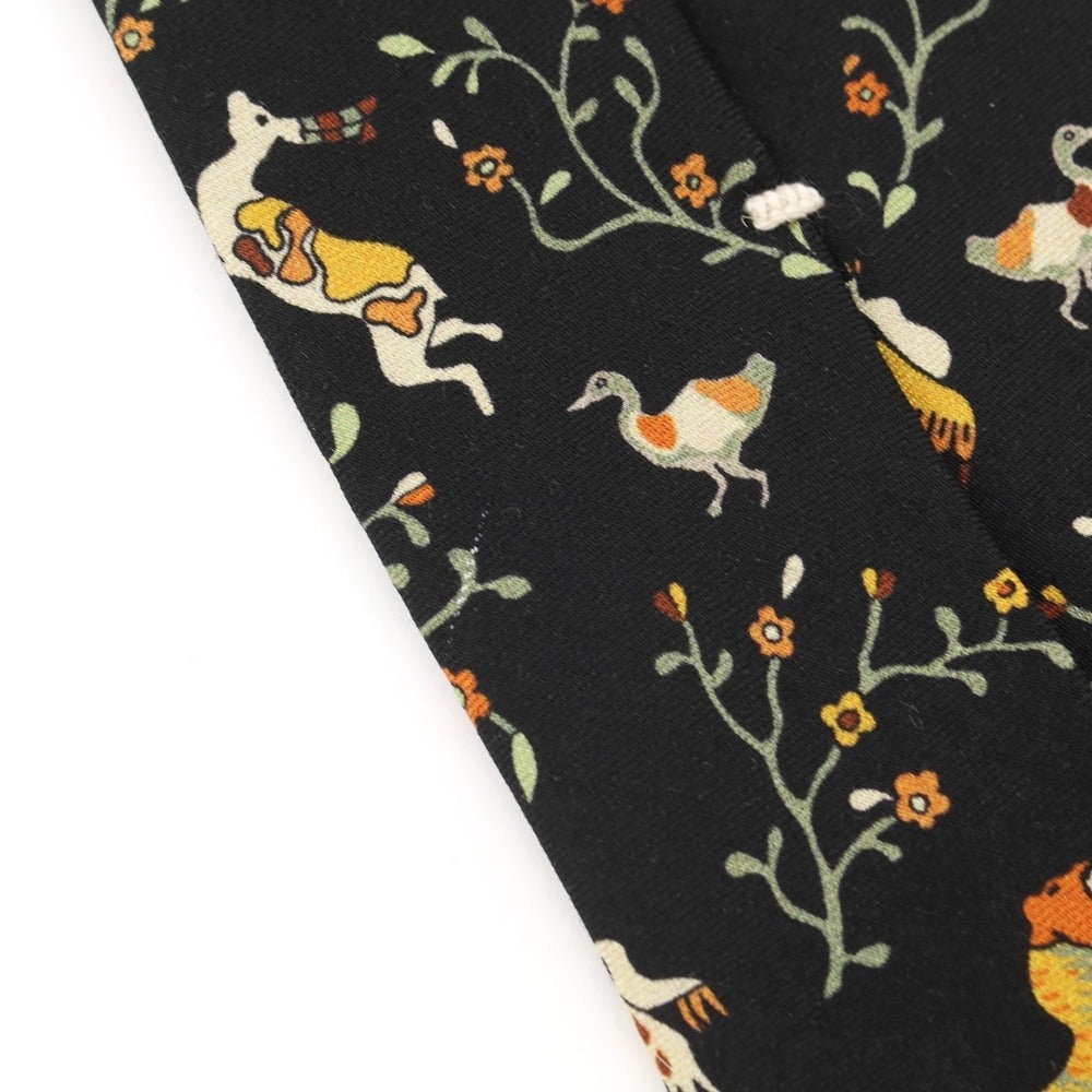 [New Outlet] GIERRE Flora and Fauna Panel Print Tri-Fold Wool Silk Tie Black [BLK] [A/W] [Condition Rank N-] [Men&
