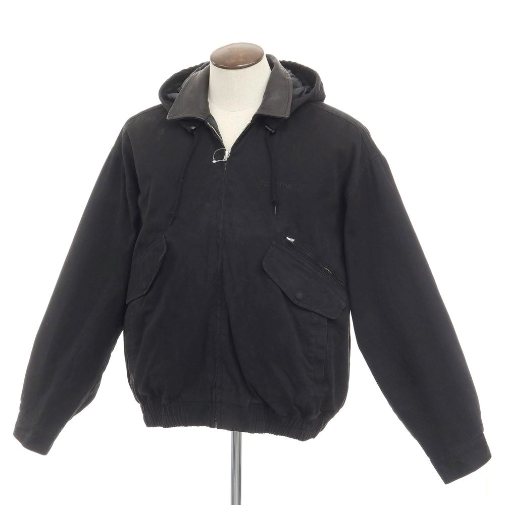 【中古】シュプリーム Supreme 2023年秋冬 Leather Collar Utility Jacket コットン 中綿 ユーティリティジャケット ブルゾン ブラック【サイズL】【BLK】【A/W】【状態ランクC】【メンズ】【768982】