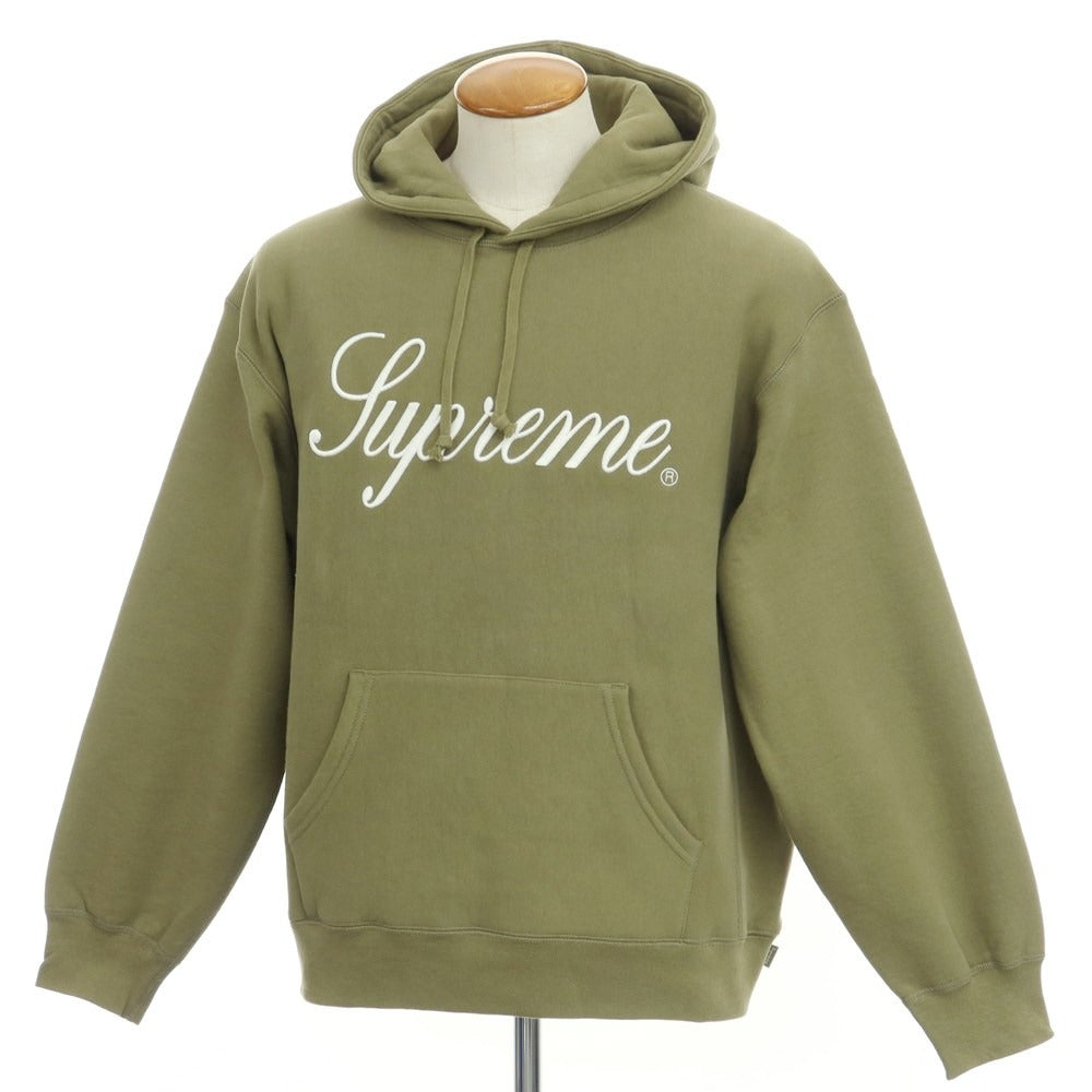 [Used] Supreme 2023 Fall/Winter Embroidered Logo Fleece-Lined Sweatshirt Hoodie Olive Green [Size M] [GRN] [A/W] [Condition Rank B] ​​[Men&