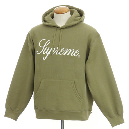 [Used] Supreme 2023 Fall/Winter Embroidered Logo Fleece-Lined Sweatshirt Hoodie Olive Green [Size M] [GRN] [A/W] [Condition Rank B] ​​[Men&
