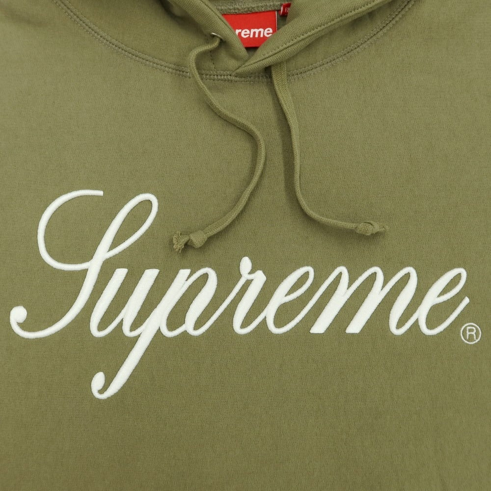 [Used] Supreme 2023 Fall/Winter Embroidered Logo Fleece-Lined Sweatshirt Hoodie Olive Green [Size M] [GRN] [A/W] [Condition Rank B] ​​[Men&