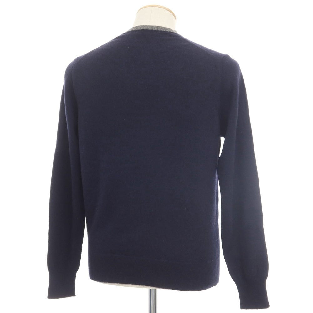【中古】クルチアーニ CRUCIANI カシミヤ クルーネック プルオーバーニット ネイビーxグレー【サイズ44】【NVY】【A/W】【状態ランクB】【メンズ】【768894】
