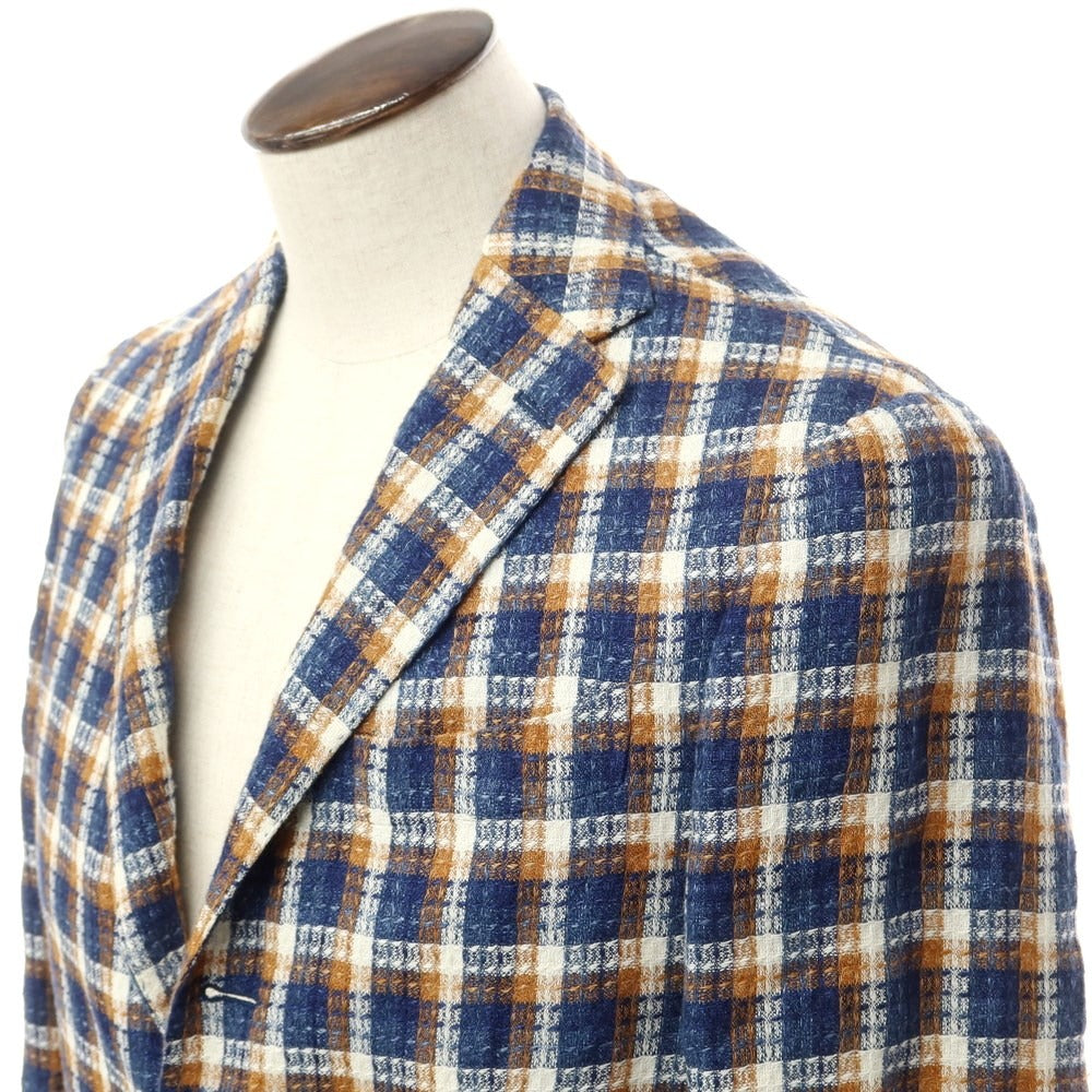 [Used] THE GIGI Linen Cotton Check Casual Jacket Navy x Orange Brown [48] [Condition Rank B] [Men&