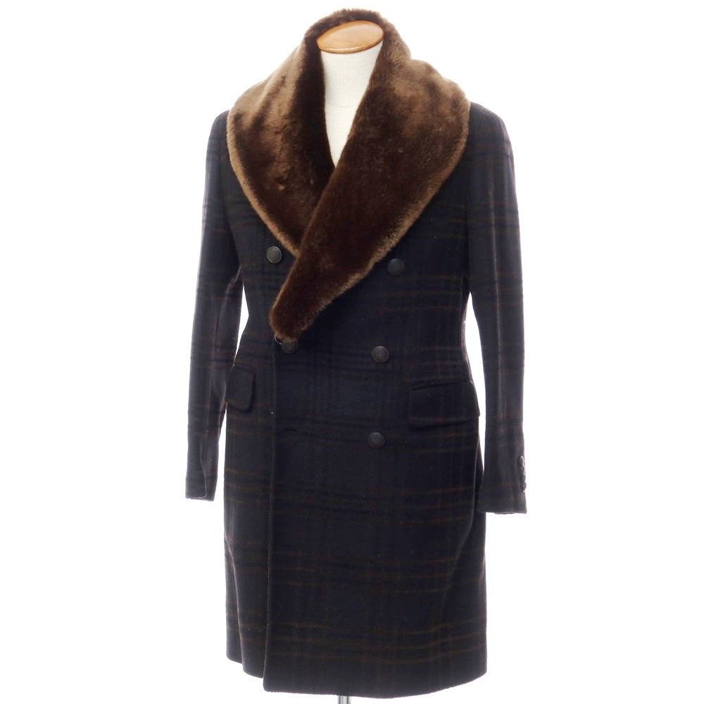 [Used] TAGLIATORE wool cotton check fur double-breasted coat in black [Size 46] [BLK] [A/W] [Condition Rank B] ​​[Men&