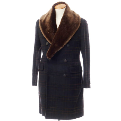 [Used] TAGLIATORE wool cotton check fur double-breasted coat in black [Size 46] [BLK] [A/W] [Condition Rank B] ​​[Men&
