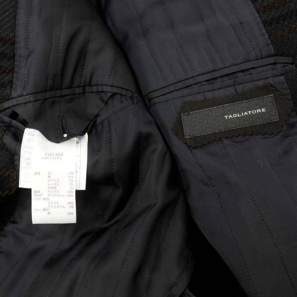 [Used] TAGLIATORE wool cotton check fur double-breasted coat in black [Size 46] [BLK] [A/W] [Condition Rank B] ​​[Men&