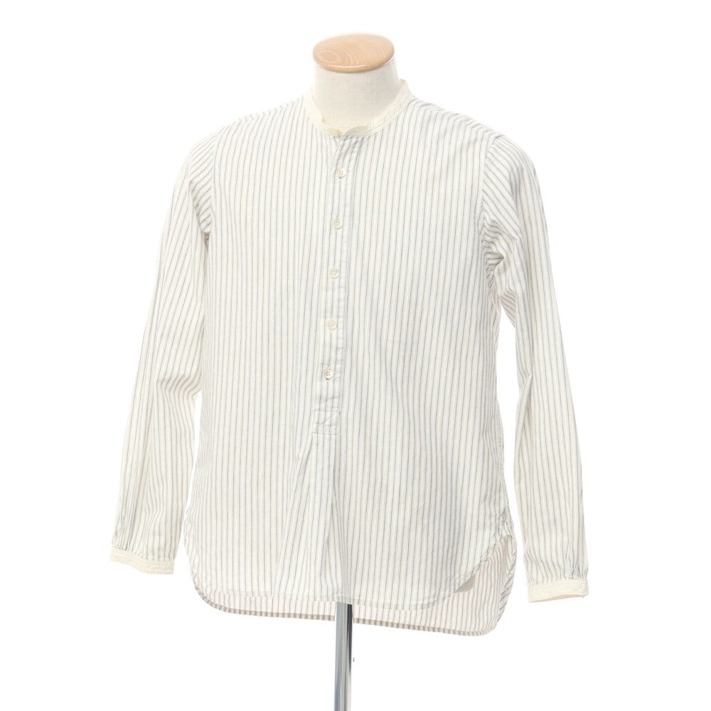 [Used] Muller &amp;amp; Bros. Cotton Striped Band Collar Casual Shirt Off-White x Dark Navy [Size 14 1/2] [WHT] [S/S/A/W] [Condition Rank C] [Men&