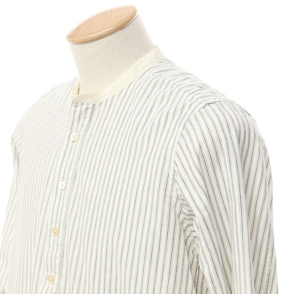 [Used] Muller &amp;amp; Bros. Cotton Striped Band Collar Casual Shirt Off-White x Dark Navy [Size 14 1/2] [WHT] [S/S/A/W] [Condition Rank C] [Men&