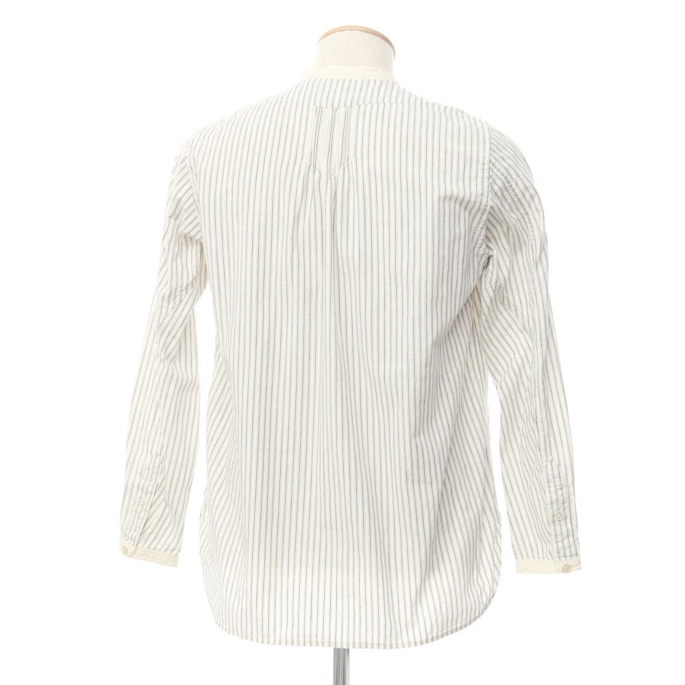 [Used] Muller &amp;amp; Bros. Cotton Striped Band Collar Casual Shirt Off-White x Dark Navy [Size 14 1/2] [WHT] [S/S/A/W] [Condition Rank C] [Men&
