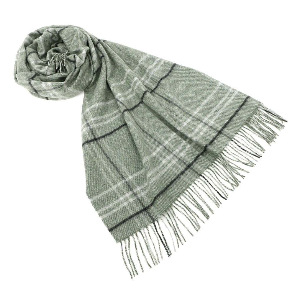 [Used] Glen Prince Cashmere Check Fringe Scarf Sage Green [GRN] [A/W] [Condition Rank B] ​​[Unisex] [768796]